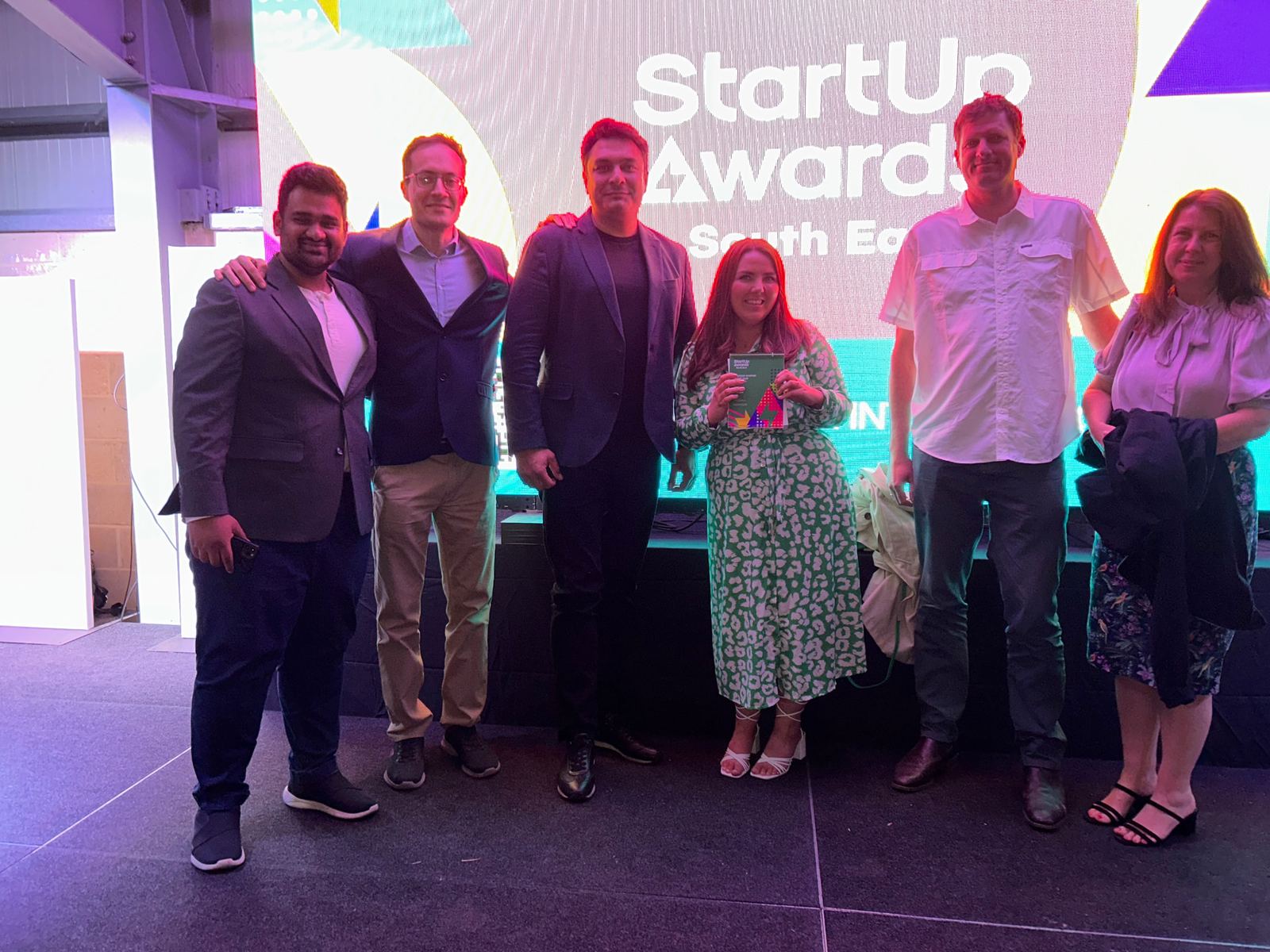 Six people on stage at the South East Startup Awards